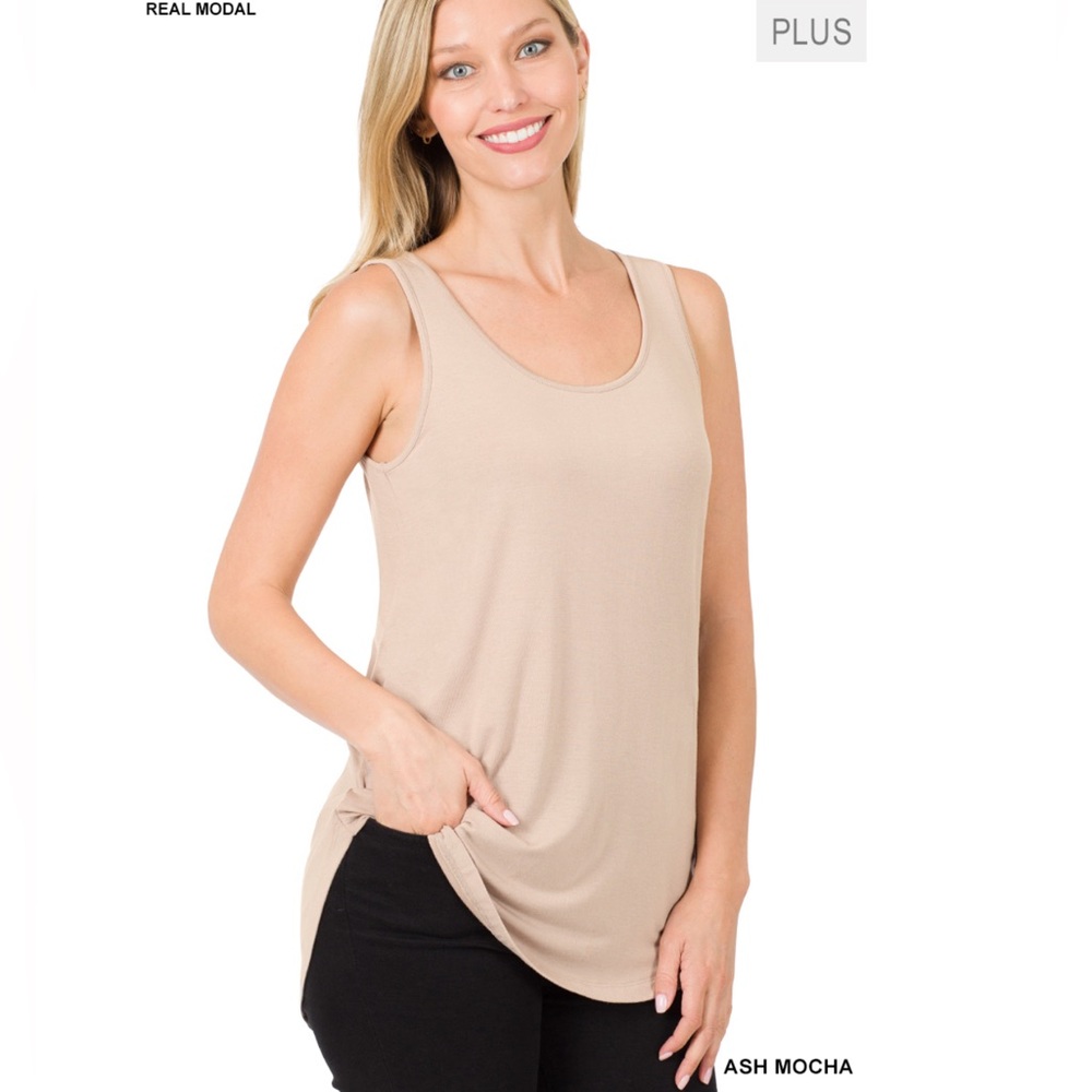 *SALE* ZENANA PLUS SIZE REAL MODAL SLEEVELESS ROUND NECK TOP Ash Mocha 1X 2X 3X